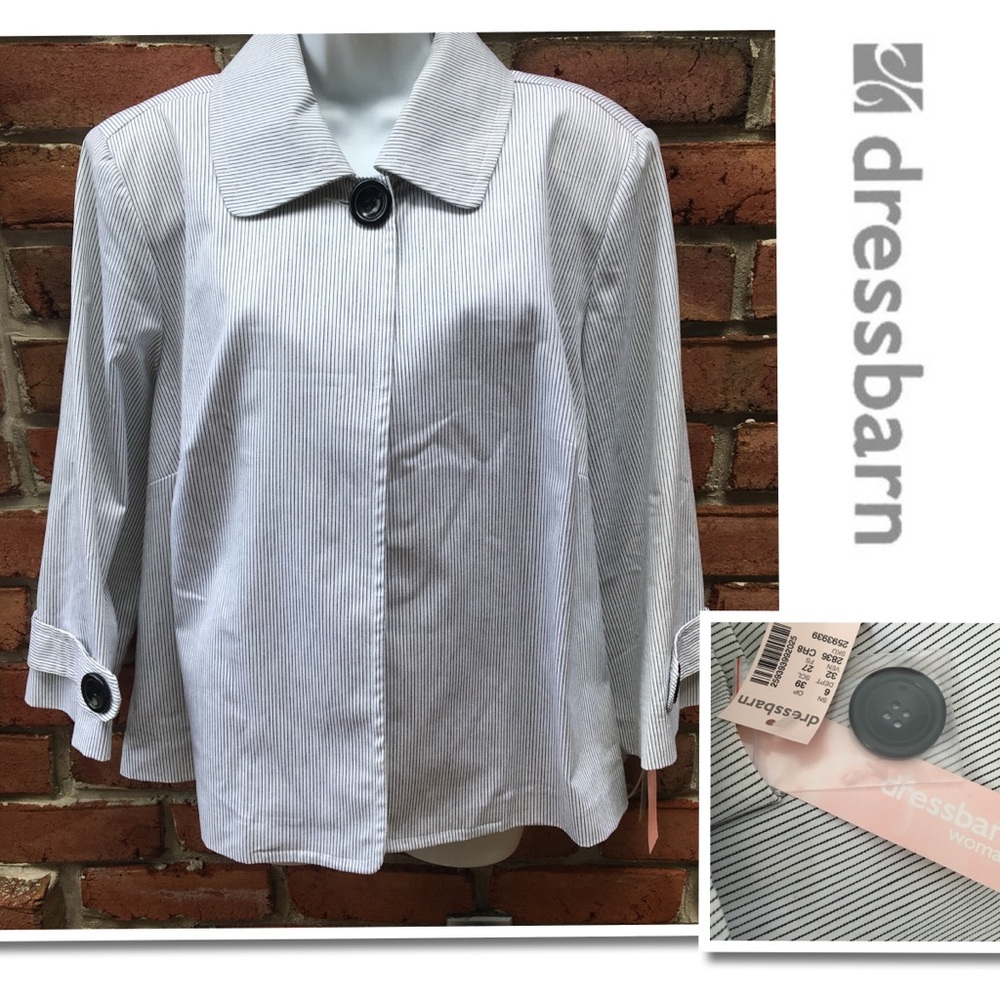 dressbarn Light Gray Pinstripe Button-Front Blazer Jacket